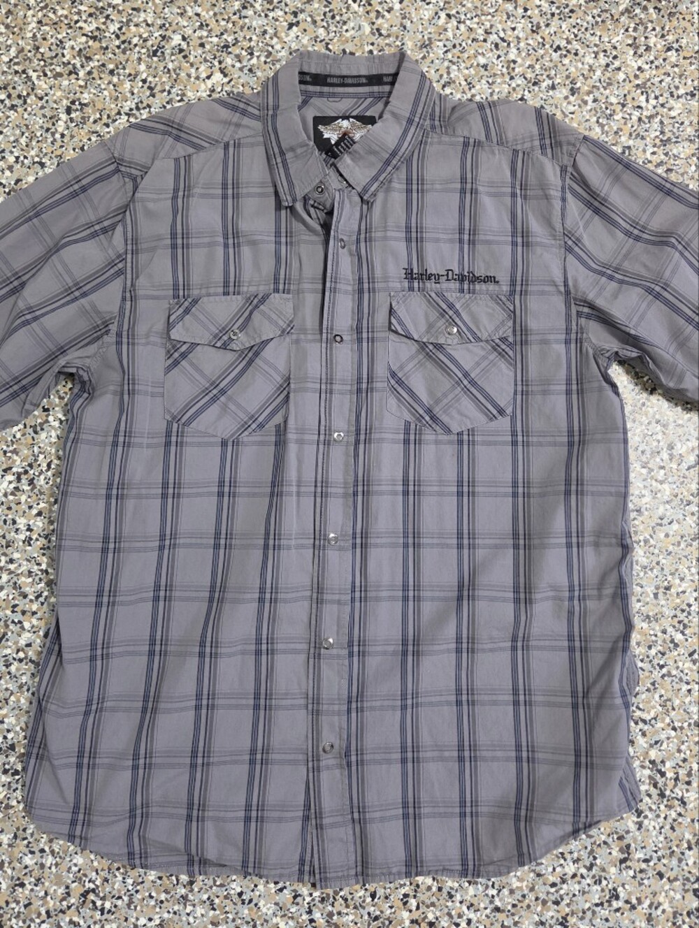 Harley-Davidson Gray Plaid Short Sleeve Button-Down Shirt - Picture 1 of 5